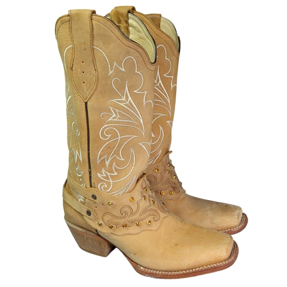El General Boots Womens Size 8.5 Brown Leather Rhinestone Cowgirl Bling Y2K